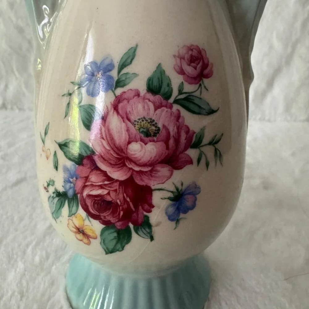Vintage Royal Copley Vase 20th Century Shabby Chic Cottage Floral Blue Pink 7